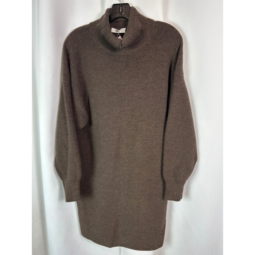 Babaton Maclean Brown Solid Merino Wool Turtleneck Tunic Sweater Dress Cozy S/P